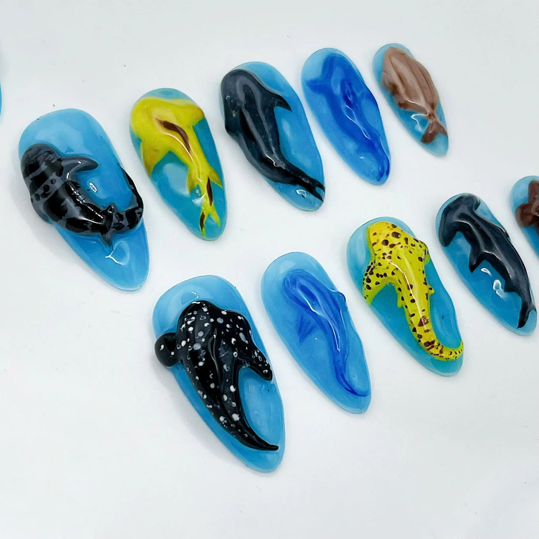 Handmade Shark Ocean Aquatic Blue Animal Press on Nails P69