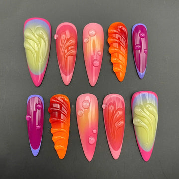 Handmade Vibrant Colorful Summer 3D Press on Nails G12