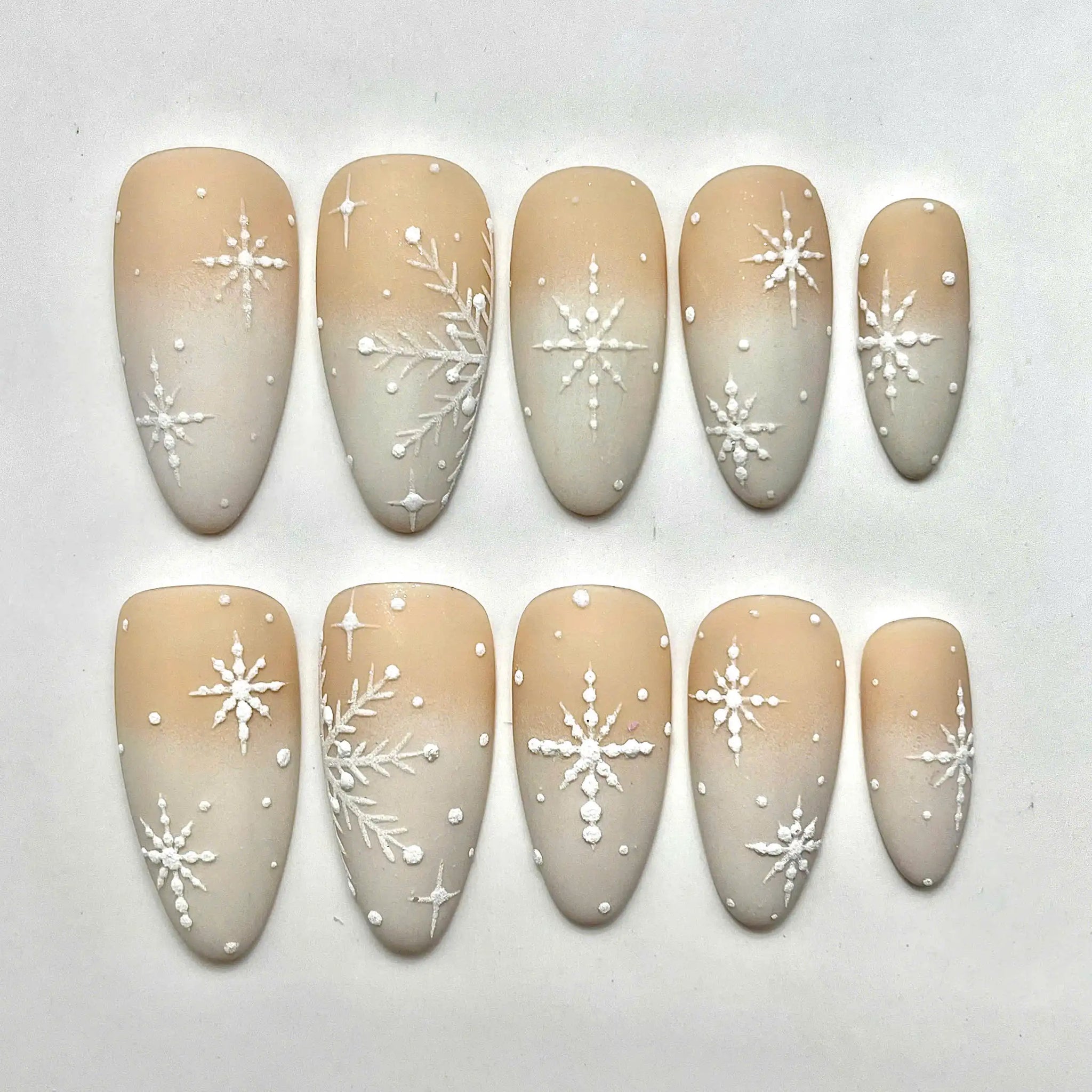 Handmade Winter Christmas Snowflake White Festive Press on Nails D56