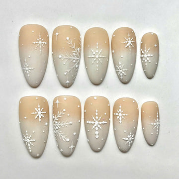 Handmade Winter Christmas Snowflake White Festive Press on Nails D56