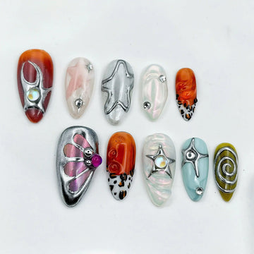 Y2K Starlight | Handmade 3D Metallic Chrome Star Press-On Nails