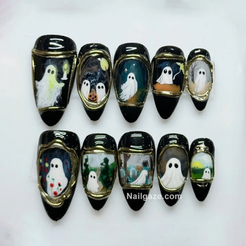 Haunted Gallery | Handmade Ghost Painting Frame Vintage Halloween Press-On Nails