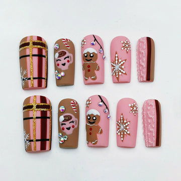 Holiday Gingerbread | Handmade Christmas Cocoa Press-On Nails