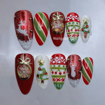 Holiday Reindeer | Handmade 3D Festive Christmas Ornament Reindeer Press-On Nails
