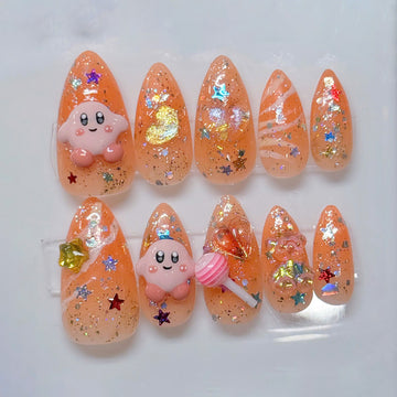 Jelly Star | Handmade Kawaii Character 3D Star Lollipop Orange Press-On Nails
