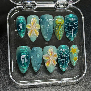 Jellyfish Cove | Handmade 3D Mermaid Ocean Teal Jellyfish Press-On Nails