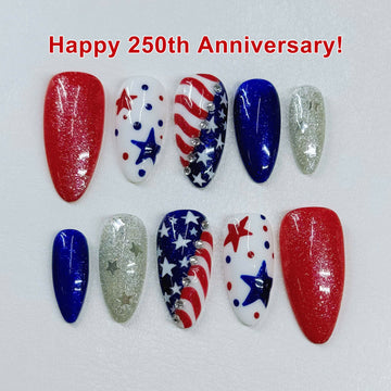 Liberty Glory | Handmade Patriotic USA 250th American Flag Press-On Nails