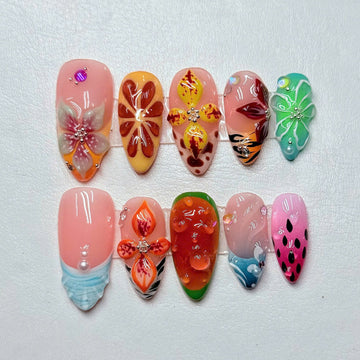 Melon Breeze | Handmade Tropical 3D Watermelon Summer Floral Press-On Nails
