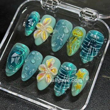 Mermaid Tide | Handmade Ocean Beach Summer Design Gel Press-On Nails