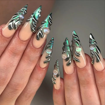 Metallic Shimmer | Handmade Freestyle Silver Chrome Cat Eye Press-On Nails