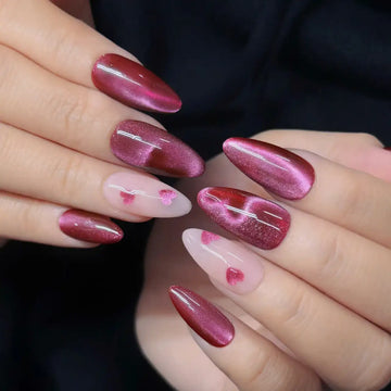 Mini Hearts | Handmade Red Cat Eye Valentine Press-On Nails