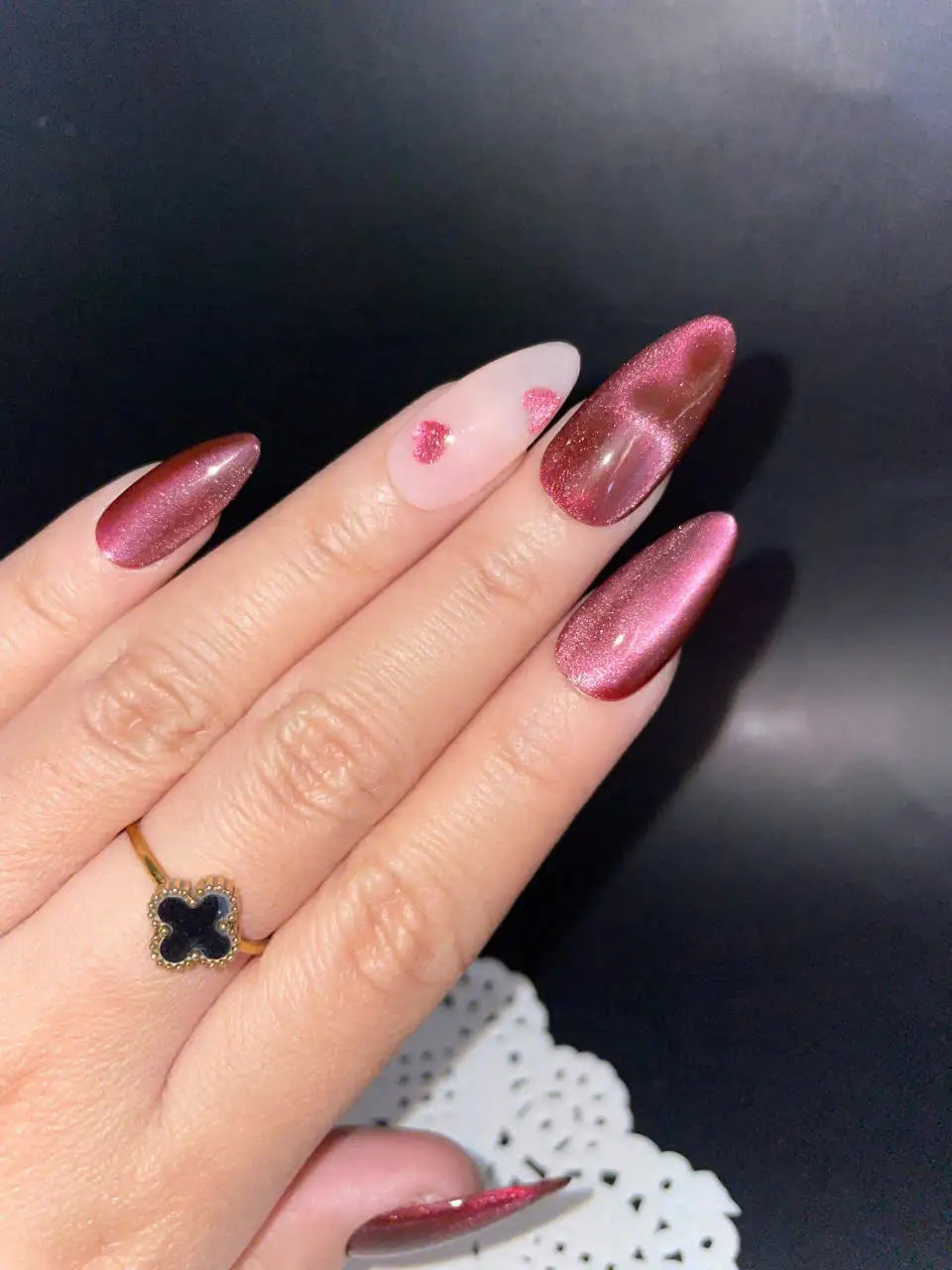 Mini Hearts | Handmade Red Cat Eye Valentine Press-On Nails