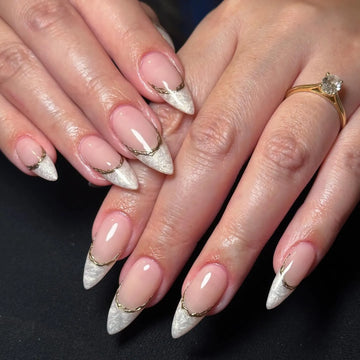 Minimalist Pearl | Handmade Pearl French Tip 3D Gold Chrome Bridal Press-On Nails