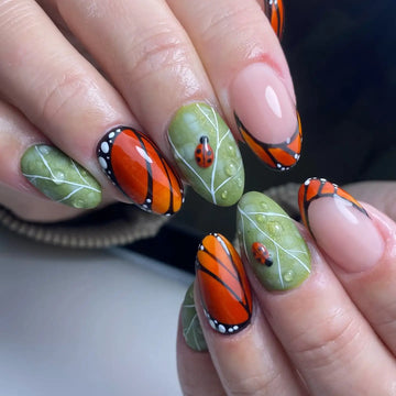 Monarch Garden | Handmade Butterfly Ladybug Press-On Nails