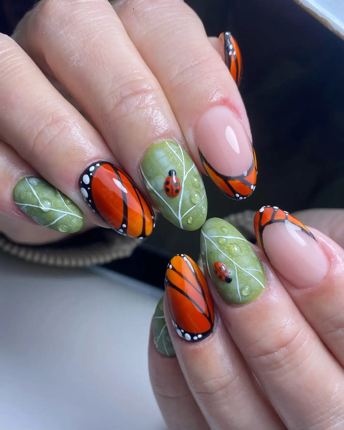 Monarch Garden | Handmade Butterfly Ladybug Press-On Nails