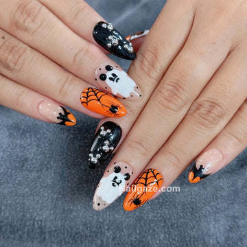 Mouse Ghoul | Handmade Halloween Ghost Mouse Ear Orange Spider Bat Press-On Nails