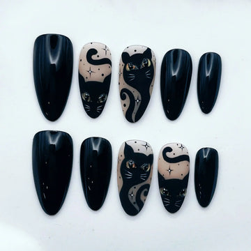 Mystical Cat | Handmade Gothic Witchy Halloween Press-On Nails