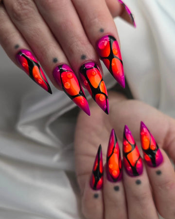 Neon Splash | Handmade Pink Orange Ombre 3D Water Drop Press-On Nails