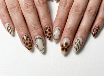 Neutral Safari | Handmade Abstract Brown Animal Print Gold Chrome Press-On Nails