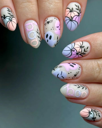Pastel Ghost | Handmade Pink Purple Fall Pumpkin Press-On Nails