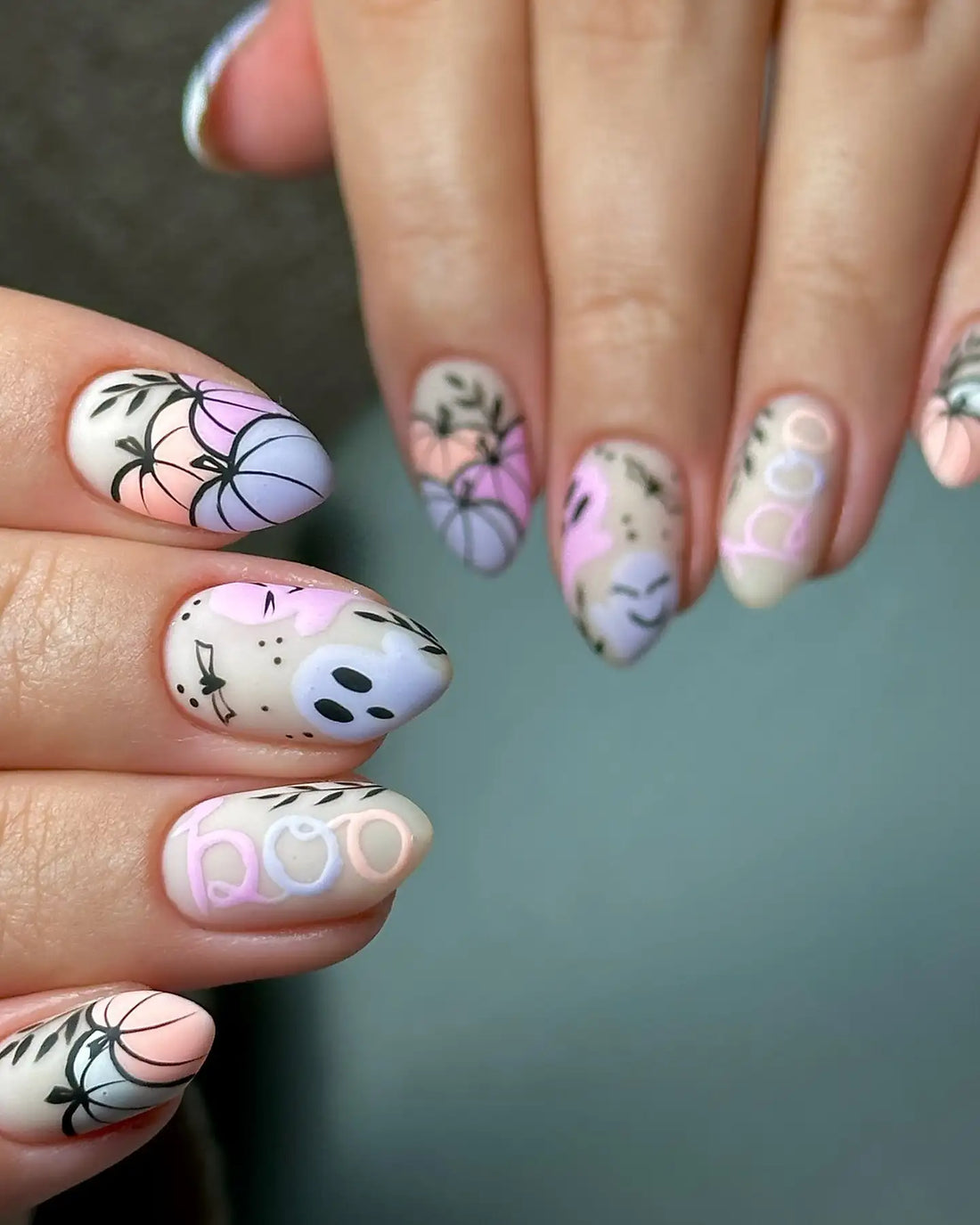 Pastel Ghost | Handmade Pink Purple Fall Pumpkin Press-On Nails