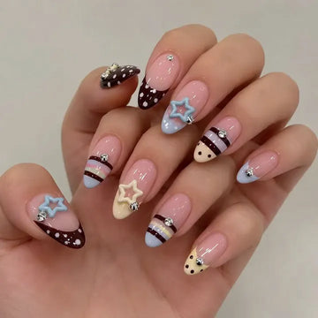 Pastel Pop | Handmade Pastel Star French Tip Polka Dot Stripe Press-On Nails
