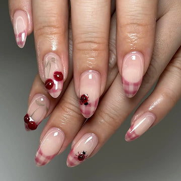 Picnic Cherry | Handmade Pink Plaid Coquette Press-On Nails