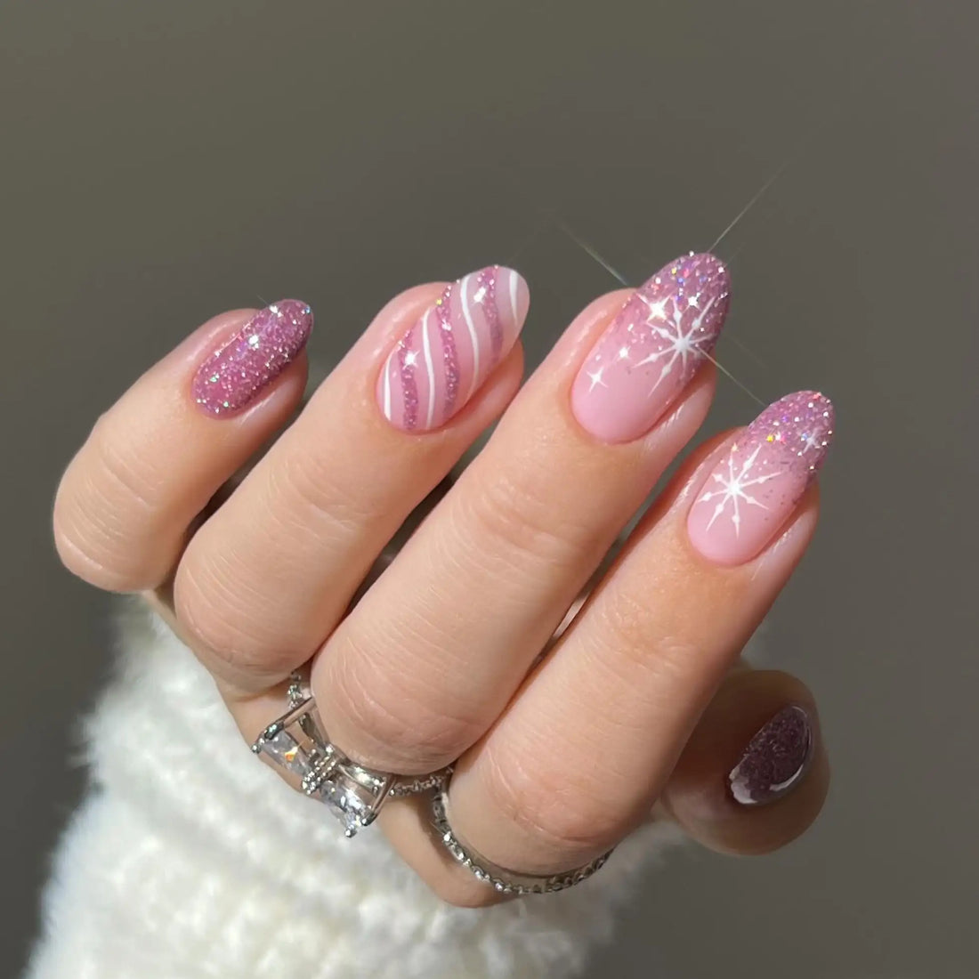 Pink Coquette | Handmade Holiday Glitter Xmas Press-On Nails