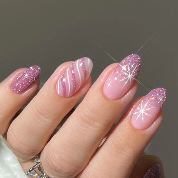 Pink Coquette | Handmade Holiday Glitter Xmas Press-On Nails