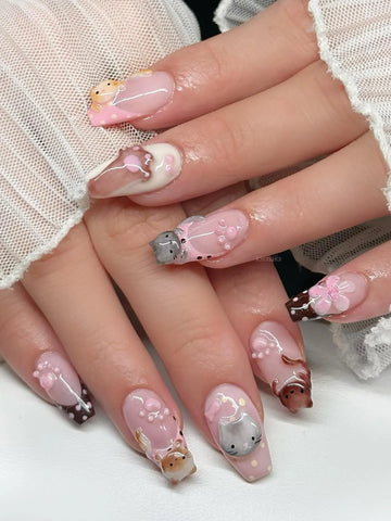 Pink Paws | Handmade 3D Cat Pink Paw Print Kawaii Coffin Press-On Nails