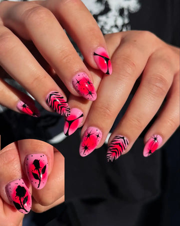 Pink Zebra | Handmade Summer Bright Aura Star Press-On Nails