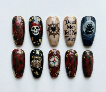 Pirate Night | Handmade Nautical Skull Ship Art Press-On Nails