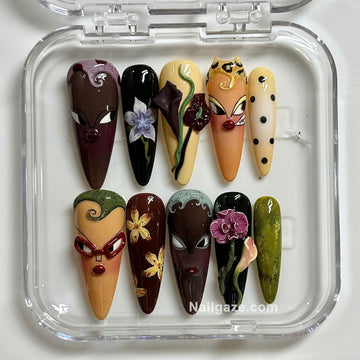 Porcelain Muse | Handmade Vintage Doll Face 3D Floral Gel Press-On Nails