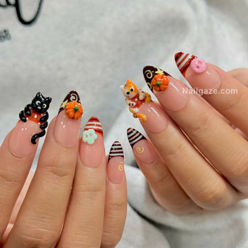 Pumpkin Kitty | Handmade 3D Reusable Pumpkin Cat Press-On Nails