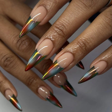 Rainbow Chrome | Handmade Multi Chrome French Tip Gel Press-On Nails