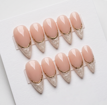 Royal Chrome | Handmade Pearl White French Gold Chrome Press-On Nails