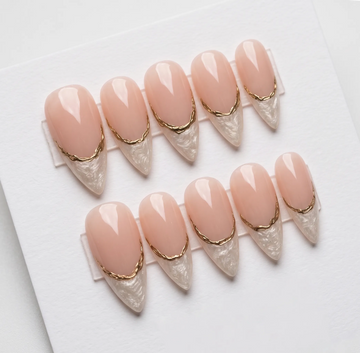 Royal Chrome | Handmade Pearl White French Gold Chrome Press-On Nails