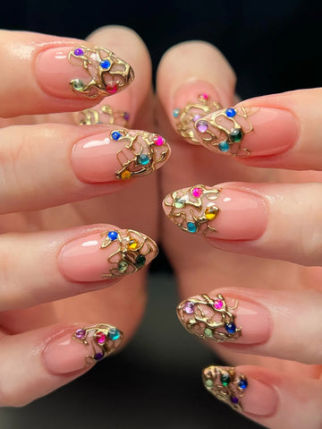Royal Vines | Handmade 3D Gold Jewel Luxury French Press-On Nails