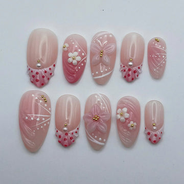 Ruffle Petal | Handmade Pink Coquette 3D Butterfly Polka Dot Press-On Nails