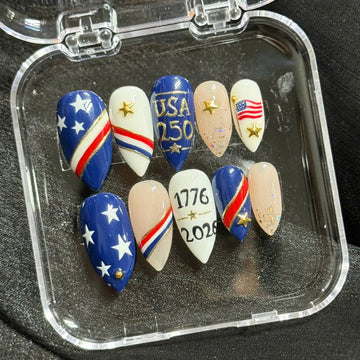 Semiquincentennial Star | Handmade USA 250 America Patriotic Press-On Nails