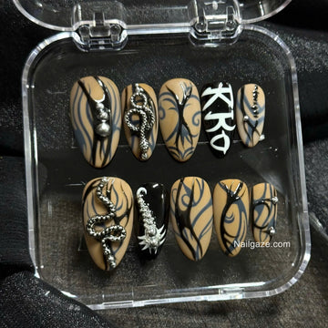 Silver Serpent | Handmade 3D Gothic Metallic Snake Gel Press-On Nails