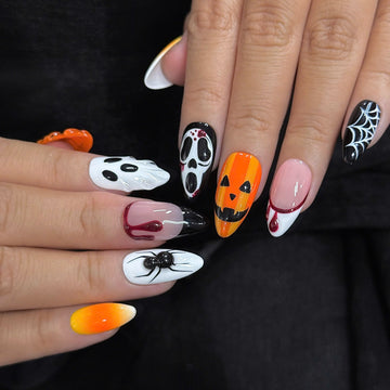 Slasher Night | Handmade Spooky Ghostface Blood Drip 3D Spider Press-On Nails