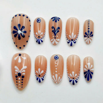 Spanish Tile | Handmade Porcelain Blue Ceramic Press-On Nails