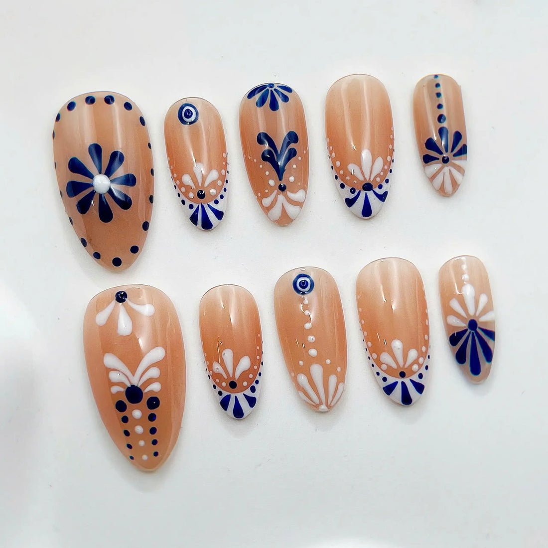 Spanish Tile | Handmade Porcelain Blue Ceramic Press-On Nails