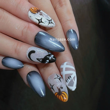 Spooky Mummy | Handmade Cute Halloween Black Cat Mummy Press-On Nails
