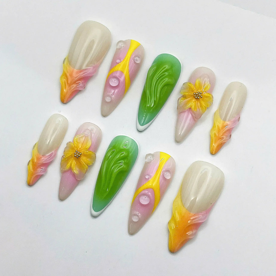 Spring Dew | Handmade 3D Flower Water Drop Press-On Nails