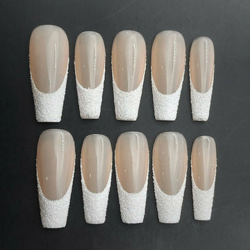 Sugared French | Handmade White Sugared French Tip Textured Glitter Press-On Nails