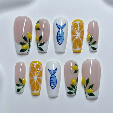 Summer Citrus | Handmade Lemon Orange Fruit Gel Press-On Nails