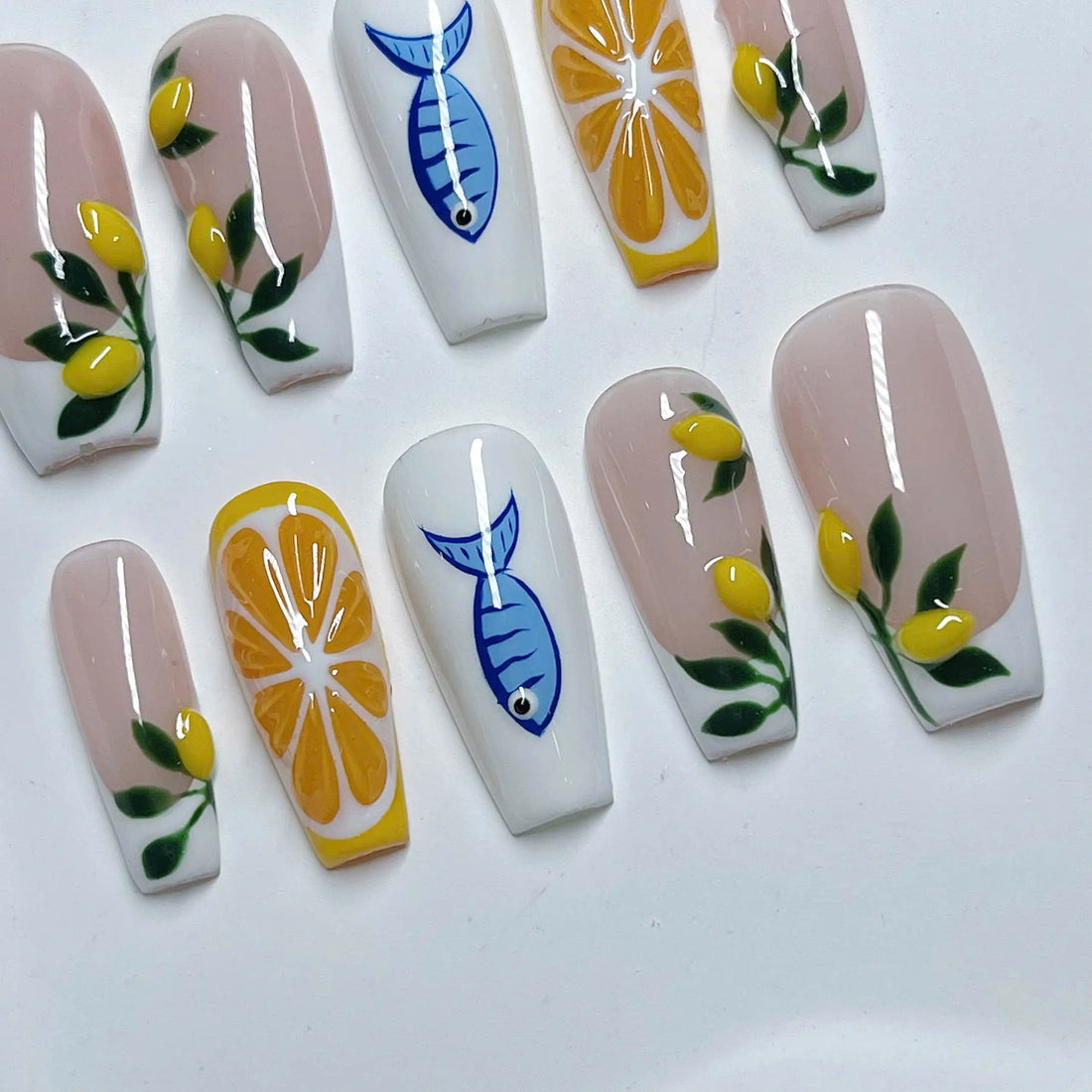 Summer Citrus | Handmade Lemon Orange Fruit Gel Press-On Nails