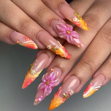 Sunset Siren | Handmade 3D Tropical Flower Beach Sunset Mermaid Press-On Nails
